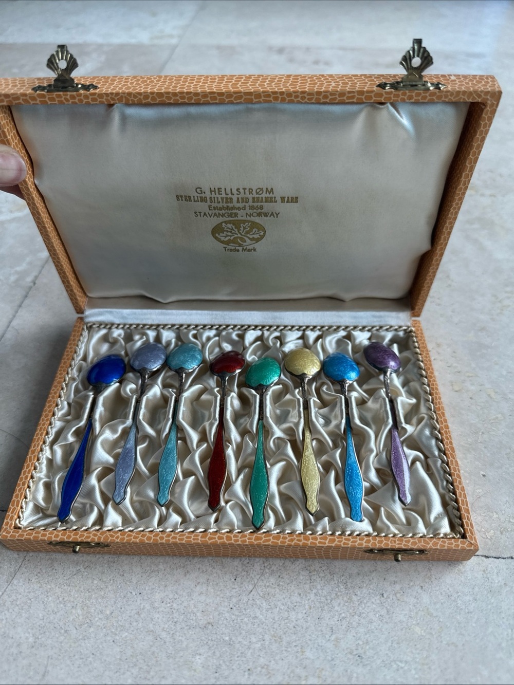 Rare G. Hellström Sterling Silver Enamel Demitasse Spoon Set - Multicolor